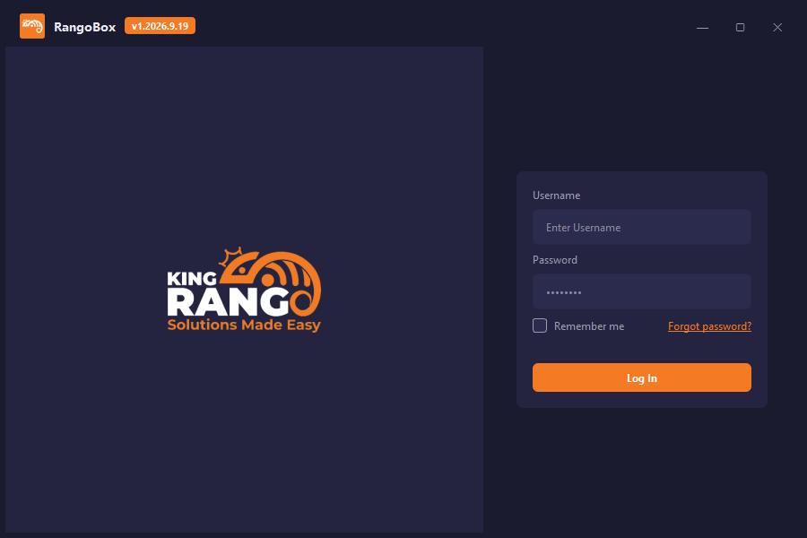 Rango v2.0 desktop app login screen